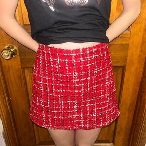 Zara Red Checkered Mini Skirt